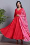 Elegant Red Suit With Dupatta - Stylish, Rp 1,979