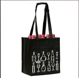 Six-Pack Wine Tote – Black Reusable Wine Carrier , Elgin
