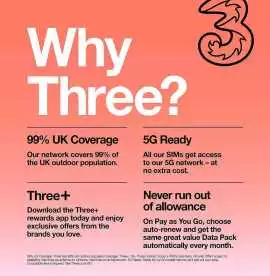 Stay Connected Across UK With Three PAYG SIM, ps 10