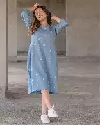Buy Cotton Ocean Blue Weave Dress Online For Women, ₹ 1,750
