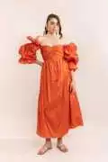 Buy Autumn Sunset Orange Off Shoulder Maxi Silk Ta, ¥ 2,550