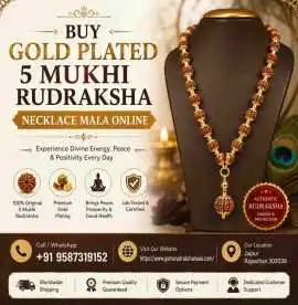 Buy Gold Plated 5 Mukhi Rudraksha Necklace Mala On, Jaipur