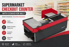 Supermarket Checkout Counter with Conveyor Belt, Long Beach