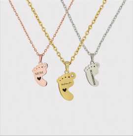 Engraved Baby Foot Name Date Pendant, $ 18