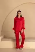 Buy Red Soft Satin Night Suit with Fur Detail For , ₹ 2,990