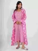 Buy Pink Pure Cotton V - Neck Midi Dress and Shrug, ₹ 3,200