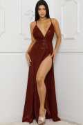 Burgundy Glitter Fabric Sweetheart Surplice Maxi D, $ 75