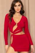 Red Metal Ring With Cutout Detailed Mini Dress, Los Angeles