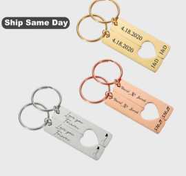 Personalized Heart Engraved Bar Keychain, Los Angeles