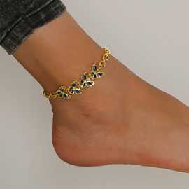 14K Gold Plated Blue Butterfly Anklet, $ 12