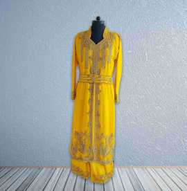Designer African Dusky Yellow Chiffon Kaftan, $ 165