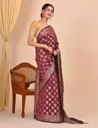 Buy Red Banarasi Saree With Floral Design By  Bana, ₹ 2,968