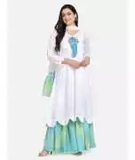 White Kurti with Blue Chikankari & Leheriya Gr, $ 90