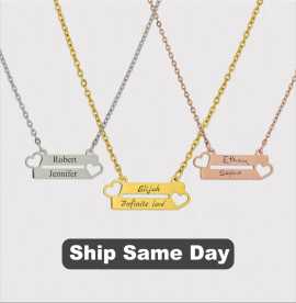 14k Gold Bar Cut Out Heart Nameplate Necklace, $ 13