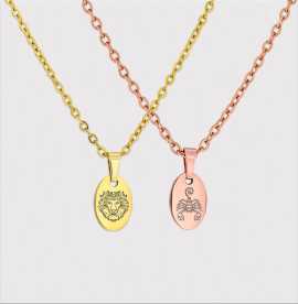 Zodiac Sign Engraved minimalist Necklace, Los Angeles