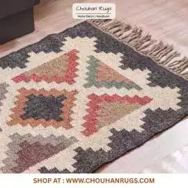 Handmade Wool Jute Kilim Rugs Collection, Ajo
