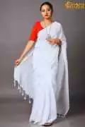 Elegant White Pure Cotton Saree, ₹ 1,500