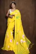 Elegant Yellow Handloom Cotton Saree, ₹ 1,611