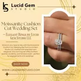 Moissanite Cushion Cut Wedding Set – Elegant Rings, $ 0