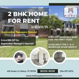 2 BHK Home for Rent in Waco, TX, Waco