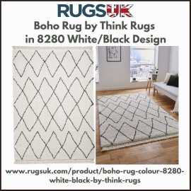 Boho Rug by Think Rugs in 8280 White/Black Design, £ 99