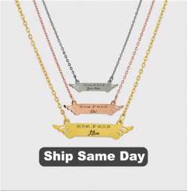 Engraved Angel Wing Charm Necklace, ps 15