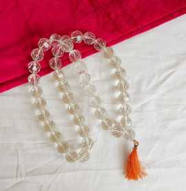 Natural Round White Crystal Sphatika Mala , Los Angeles