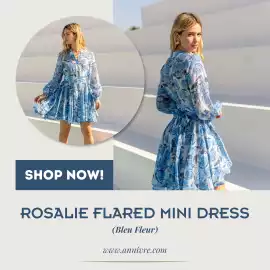 Rosalie Flared Mini Dress - Bleu Fleur, $ 128