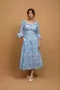 Buy  Jasmine in Blue Cotton Floral Printed Dress F, $ 4,490
