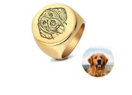 Personalized Photo Engraved Signet Ring for Pet, Los Angeles