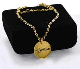 Men Engraved Necklace Featuring Your Photo & M, Los Angeles