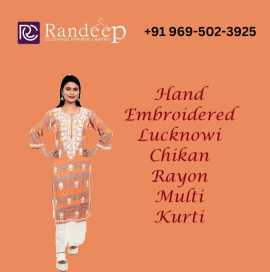 Hand Embroidered Lucknowi Chikan Rayon Multi Kurti, $ 1,199