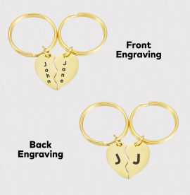 Split Heart Keychain, Personalized Couple Keyring, Los Angeles