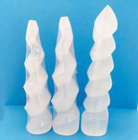 Morocco White Selenite Spiral Tower for Meditation, Los Angeles