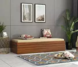 Rustic Charm Diwan Bed | Solid Wood Carmen Divan, Rp 17,989