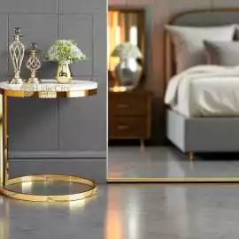 Elegant White Round Marble Side Table, ps 1,000