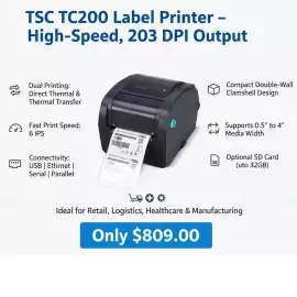 TSC TC200 Label Printer – Fast, Reliable Output, $ 809