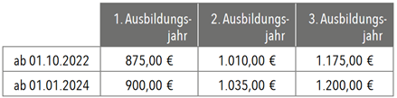 Tabelle mit Ausbildungslohn in der Gebäudereinigung