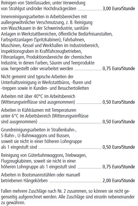 Gebäudereinigung. Welche Erschwerniszuschläge stehen mir zu?