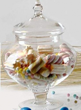 Ampolla alzatina per confettata porta confetti in vetro trasparente e coperchio in vetro misura piccola Altezza 28cm diametro 20cm - 1