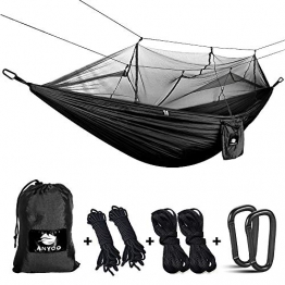 Anyoo Amaca da Campeggio con zanzariera in Nylon con Paracadute, Leggero Lettino da Viaggio Portatile per l'escursionismo con Zainetto da Viaggio per Corde. Moschettoni Inclusi - 1