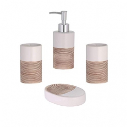 Axentia Accessori Rimini Utensili 4 Pezzi Bagno Set da Bagno Dispenser di Sapone, Portasapone Spazzolino & Bicchieri di Accessori da Bagno wiederbe FUELL Bar, Ceramica, Beige, 1 x 1 x 1 cm - 1