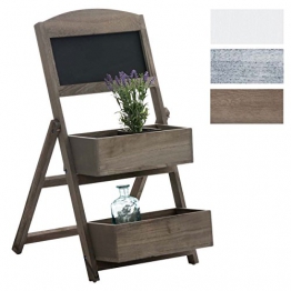 CLP Scaffale a Scaletta con Lavagna Miriam - Scaffale a Scala Pieghevole in Legno Shabby Chic I Mobile Decorativo 2 Ripiani I Doppia Mensola in Legno Country, Scala Decorativa Marrone Scuro - 1