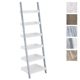 CLP Scala Shabby Chic Skylar in Legno – Scaffale a Scala da Parete 6 Ripiani di Appoggio I Scaletta Decorativa a Muro per Bagno Porta Fiori o Spezie I Scaletta Libreria Stile Country Bianco/Grigio - 1