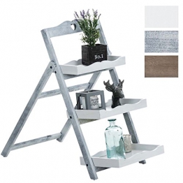 CLP Scaletta Espositore in Legno Otto – Scaffale Decorativo a Scaletta Shabby Chic 3 Ripiani Richiudibile I Scala Arredo Portapiante per Soggiorno, Cucina o Bagno I Étagère Shabby Antico-Grigio - 1