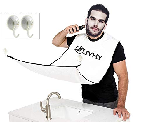 JYHY® Grembiule per Barba – Grembiule con Ventose per Specchio.Cattura Barba e Capelli.Non Preoccuparti di Rimuovere peli della Barba, Capelli e Baffi-Bianco
