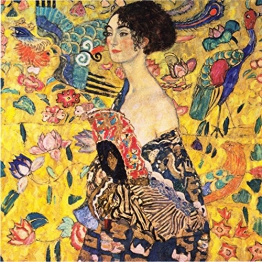 Legendarte P-257 Quadro di  Gustav Klimt - Dama con Ventaglio, Stampa digitale su tela, Multicolore, cm. 90 x 90 - 1