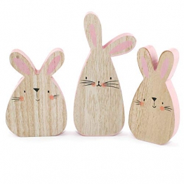 MC Trend Dolce Coniglietto Pasquale Lisu in Set da 3 in Legno Rosa/Naturale Primavera Pasqua Decorazione Altezza 13 – 18 cm - 1