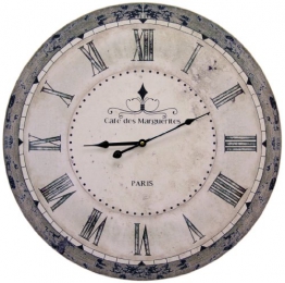 Orologio da parete grande, shabby chic, con scritta in lingua francese "Cafe des Marguerites Paris", diametro 60 cm - 1