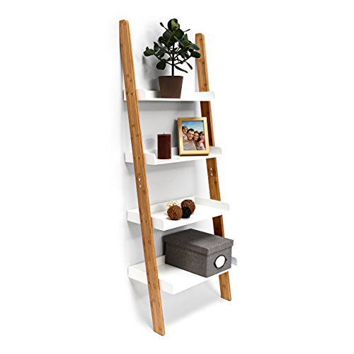 Relaxdays Scaffale in bambu´ modello BAMBOO colore bianco con le seguenti misure: HBT 144 x 56 x 34 cm con 4 ripiani in legno Scaffale /mensola in legno di bambu´ colore bianco